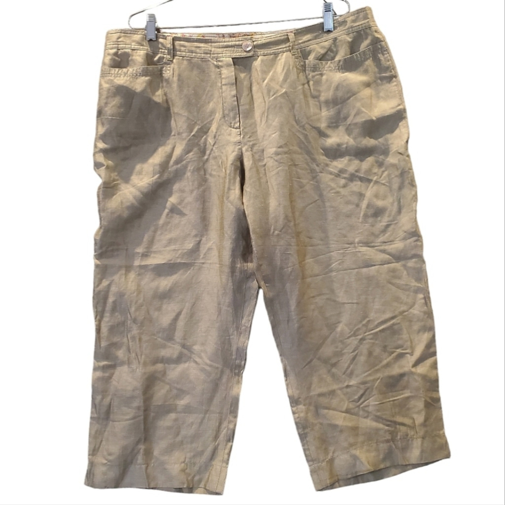 Basler Capris Linen-Viscose Lagenlook Cottagecore Minimalist Silky Sage Size 46